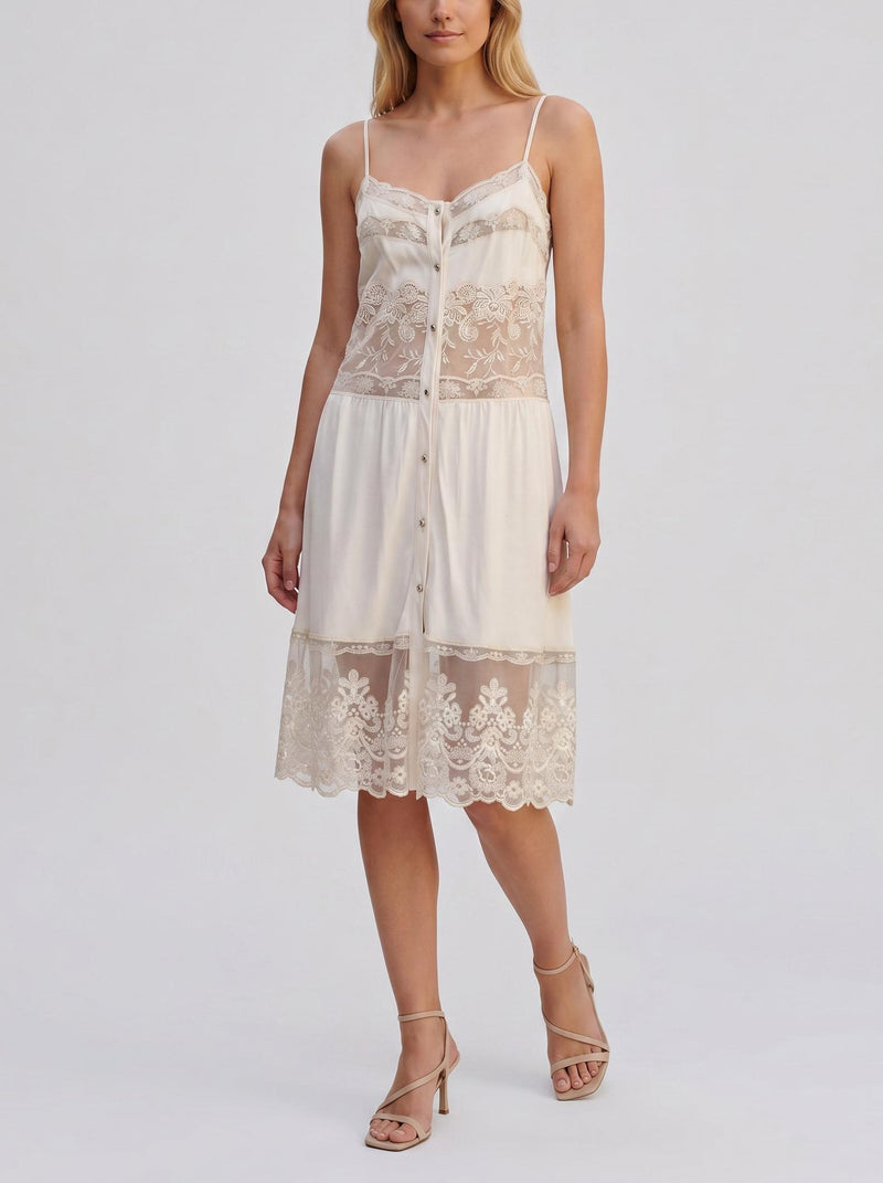 Vintage Lace-Trim Slip Mini Dress with Jewel Buttons W27526.40  Vintage 