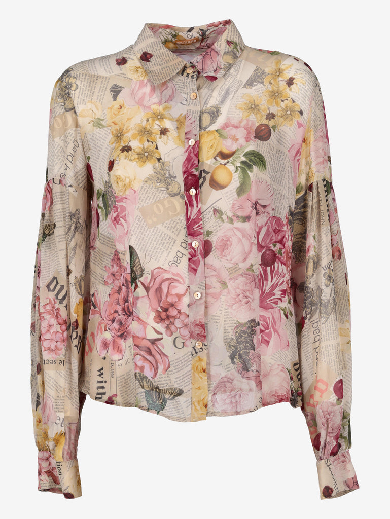 John Galliano Silk Shirt with Newspaper Print W7426.6  Galliano 