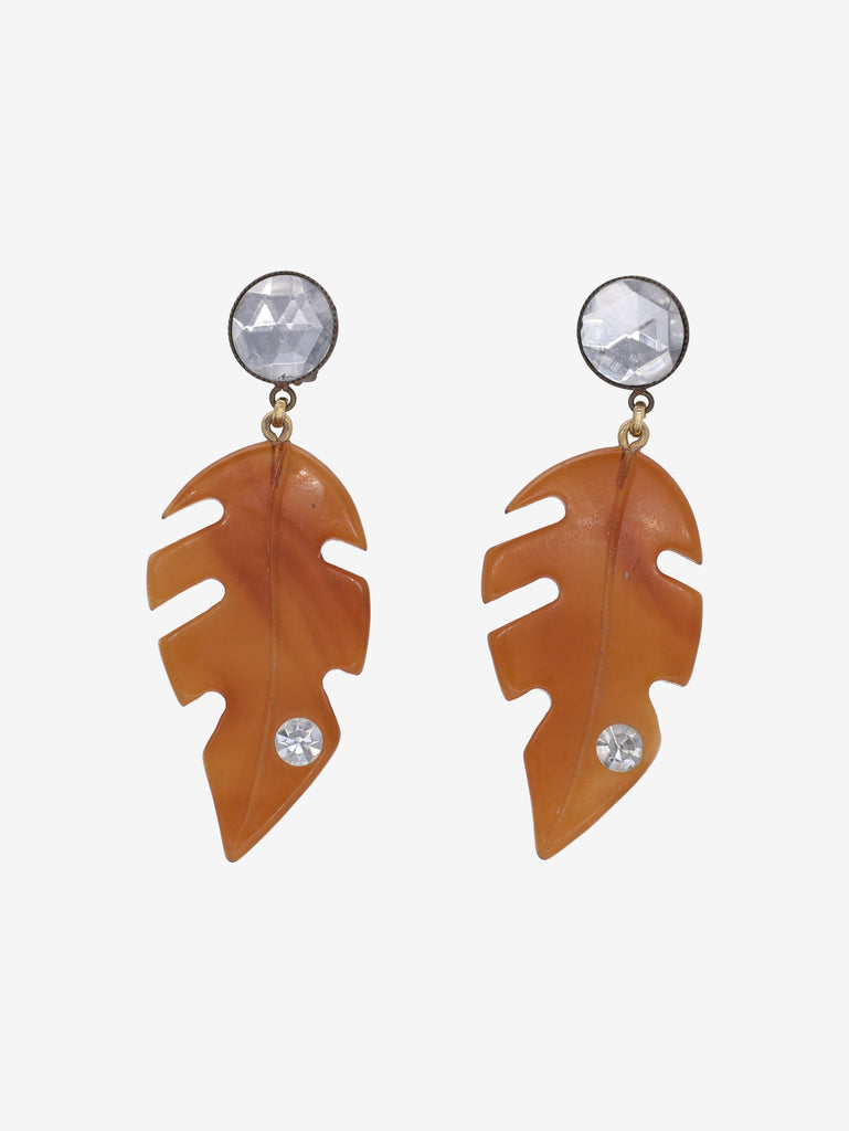 Vintage Amber Leaf-Shaped Pendant Earrings W13426.56  Vintage 