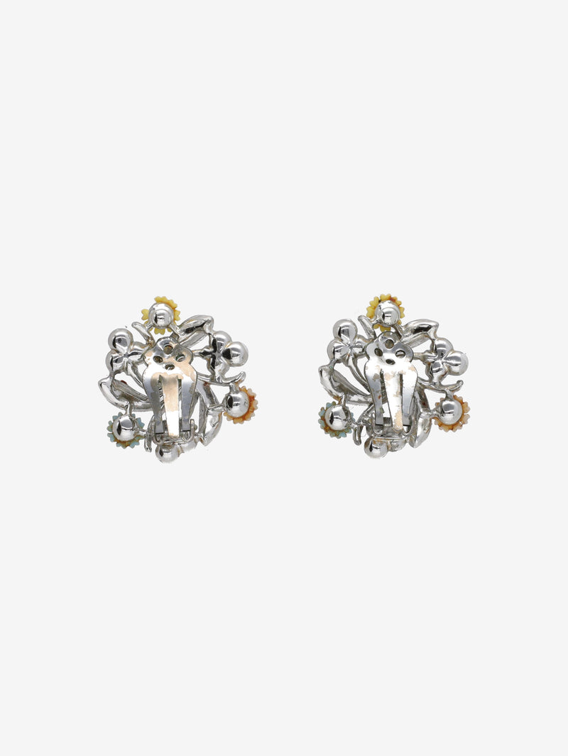 Vintage Round Floral Earrings with Multicolored Gemstones W13426.18  Vintage 
