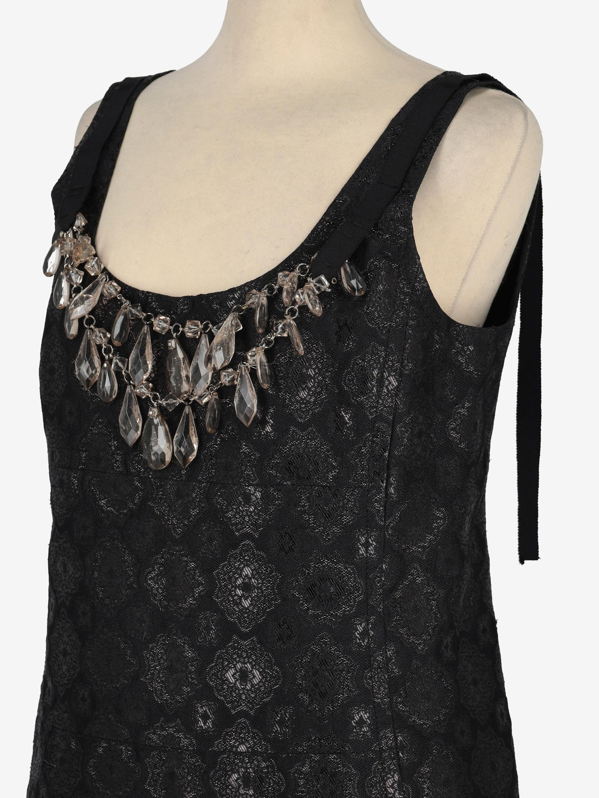 Prada Sleeveless Dress with Crystal Necklace Detail W22070605  Prada 