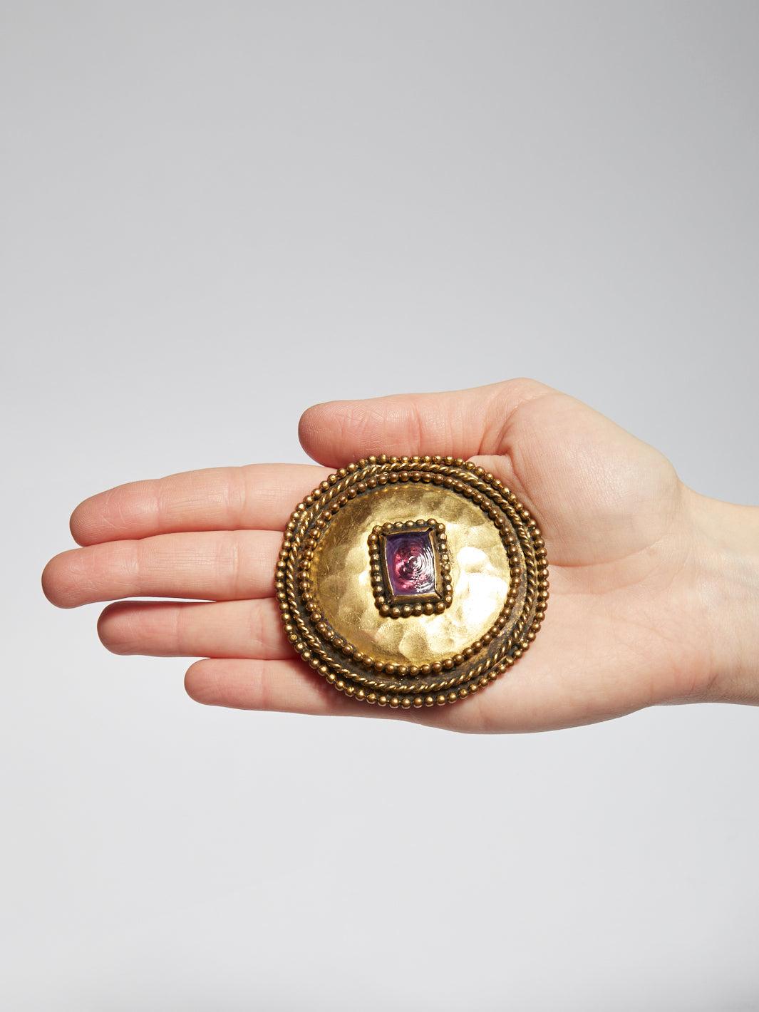 1980s brass Chanel buckle with purple stone B0045  Chanel 
