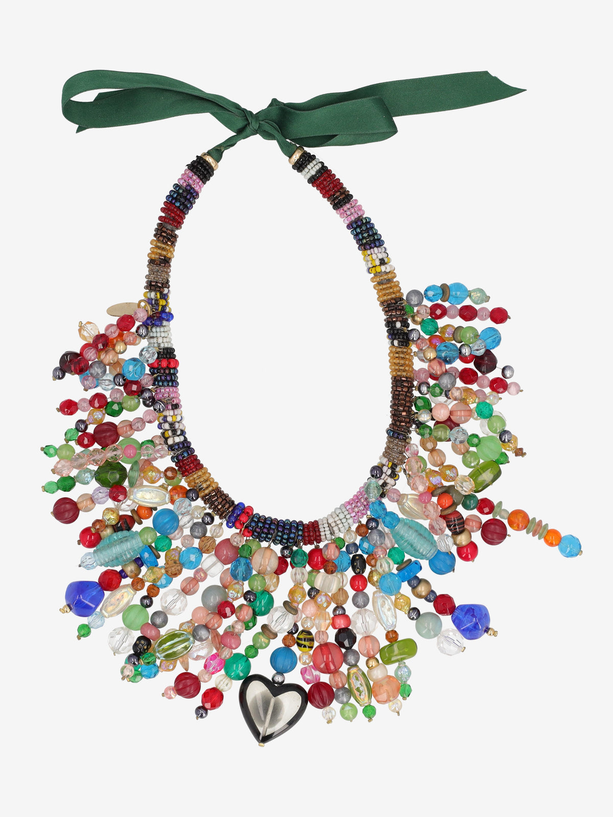 Multicolored Beaded Statement Necklace with Heart Pendant W27526.111  Vintage 