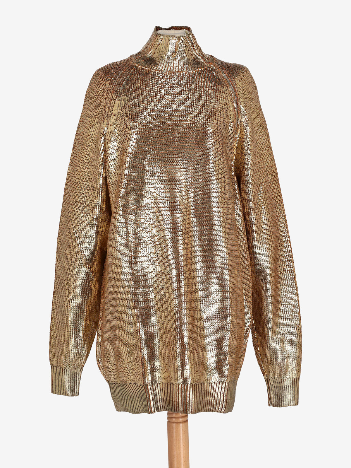 Gianfranco Ferré Gold Laminated Knit Turtleneck with Asymmetric Zip - 1993 W2511.129  Gianfranco Ferré 