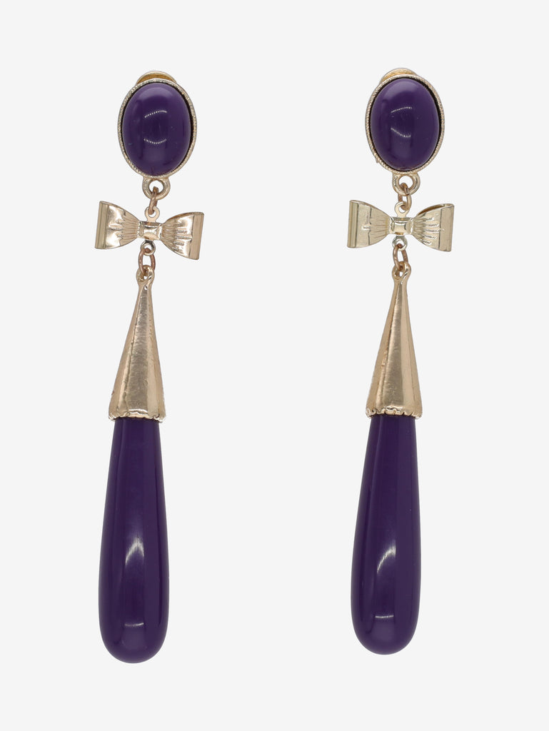 Vintage Bow-Linked Drop Earrings with Purple Teardrop Pendant W13426.28  Vintage 