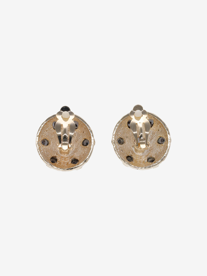 Vintage Round Earrings with Red Center Gemstone W13426.46  Vintage 