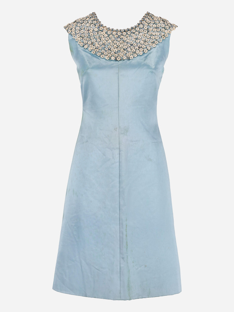 Satin Dress With Embroidered Beaded Flowers - 60s AR096  Vintage 