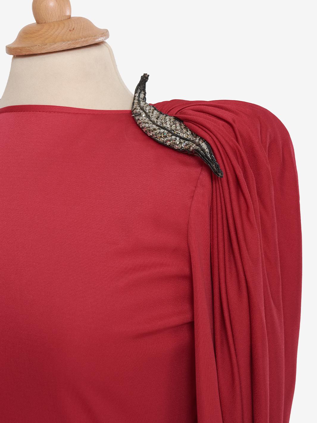 Valentino Boutique Dress with drape and silver leaf embroidery - '80s AR002  Valentino 
