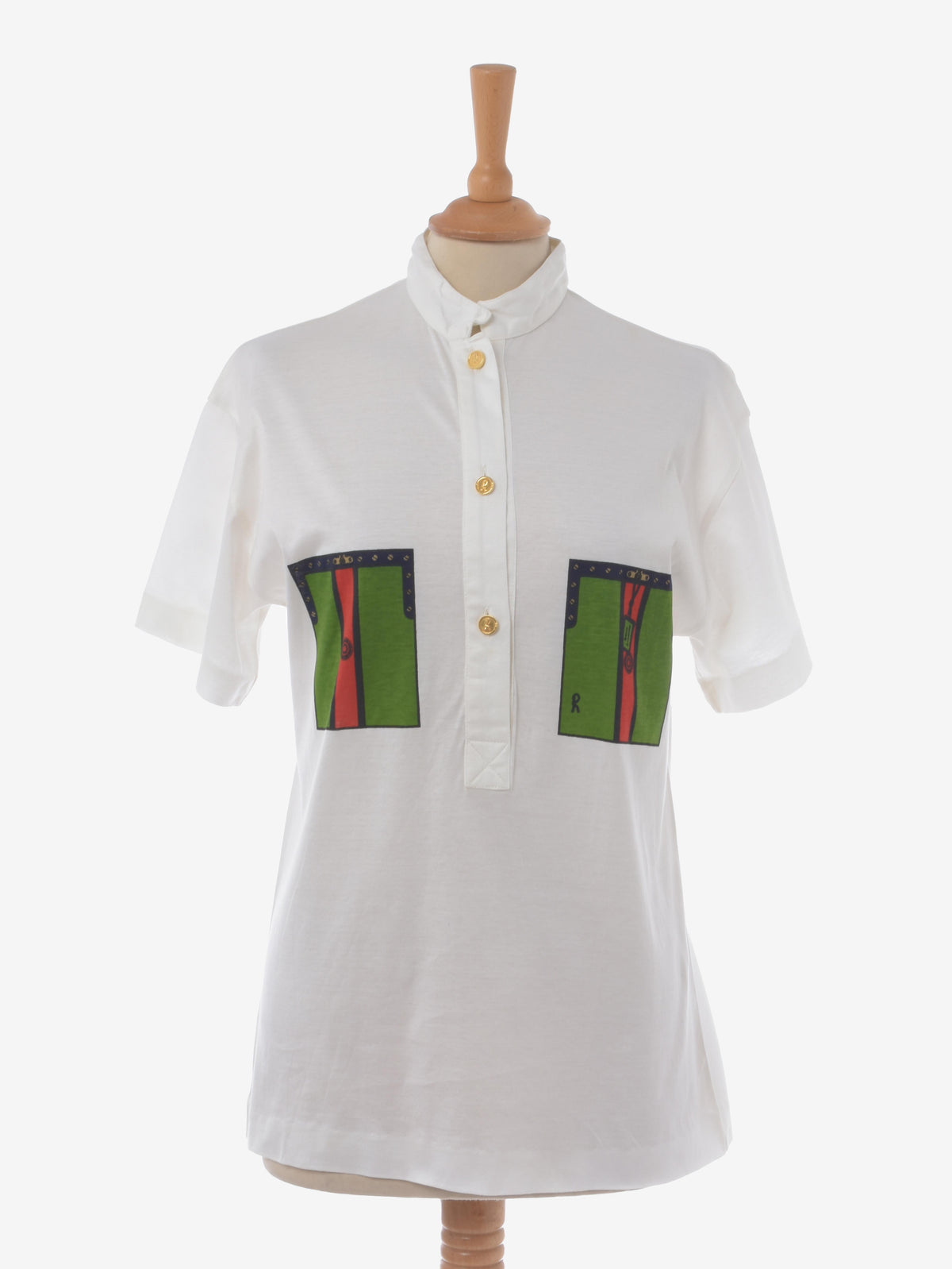 Roberta Di Camerino White Polo Shirt With Printed Pocket W130524.8  Roberta di Camerino 