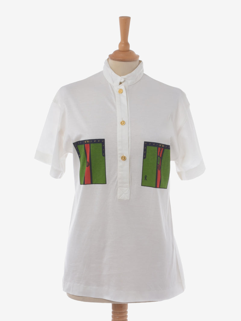 Roberta Di Camerino White Polo Shirt With Printed Pocket W130524.8  Roberta di Camerino 