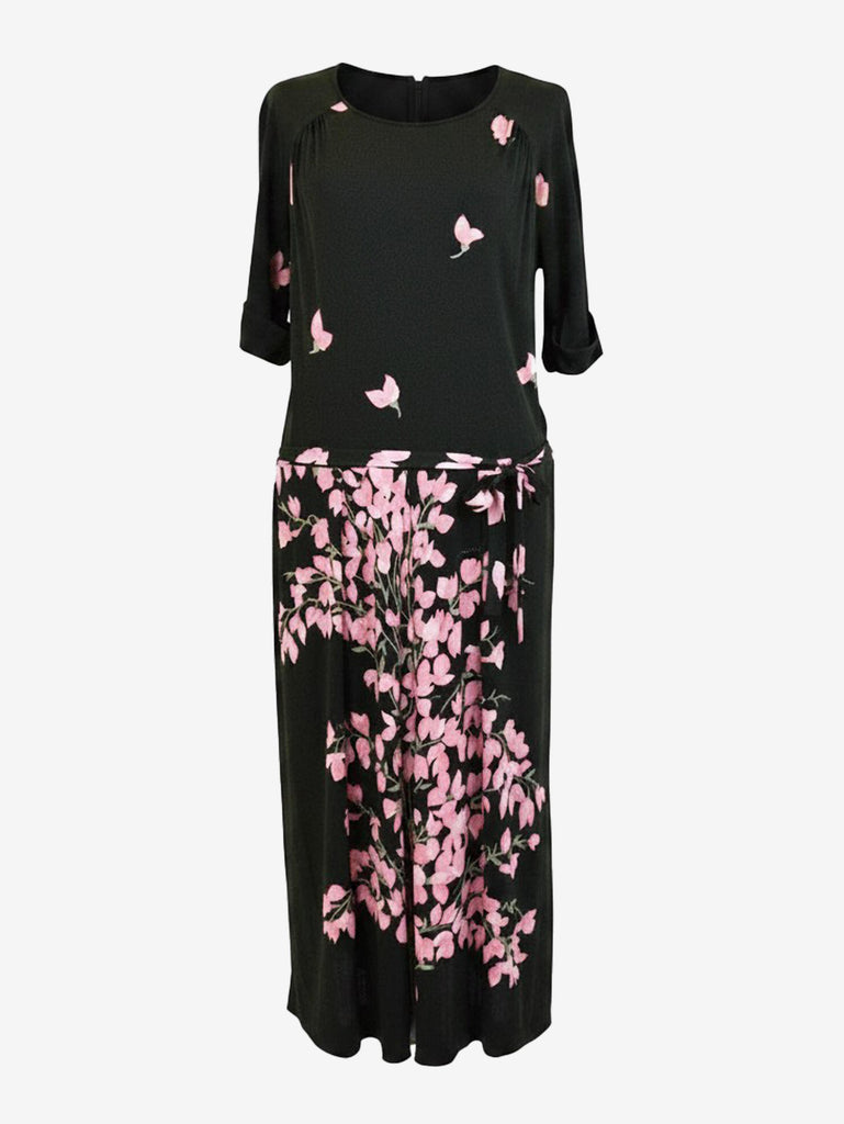 De Parisini olive dress with pink flowers, 70s MR511576 . De Parisini 