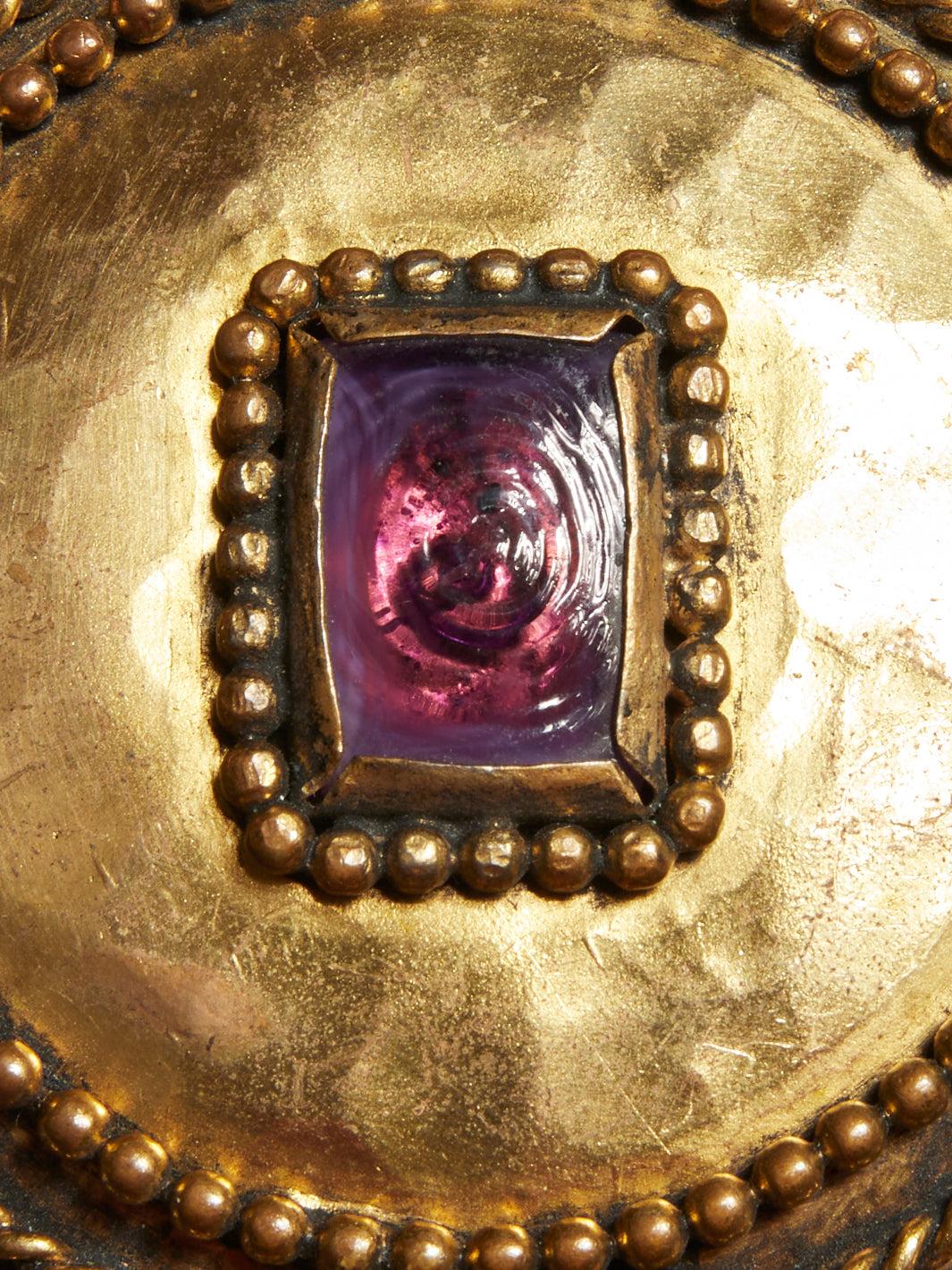 1980s brass Chanel buckle with purple stone B0045  Chanel 