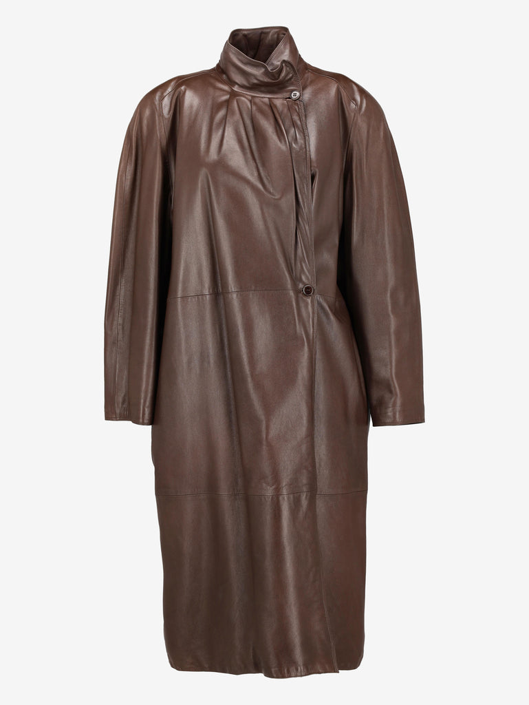 Vintage Double-Breasted Leather Coat with Convertible High Neck W27526.25  Vintage 