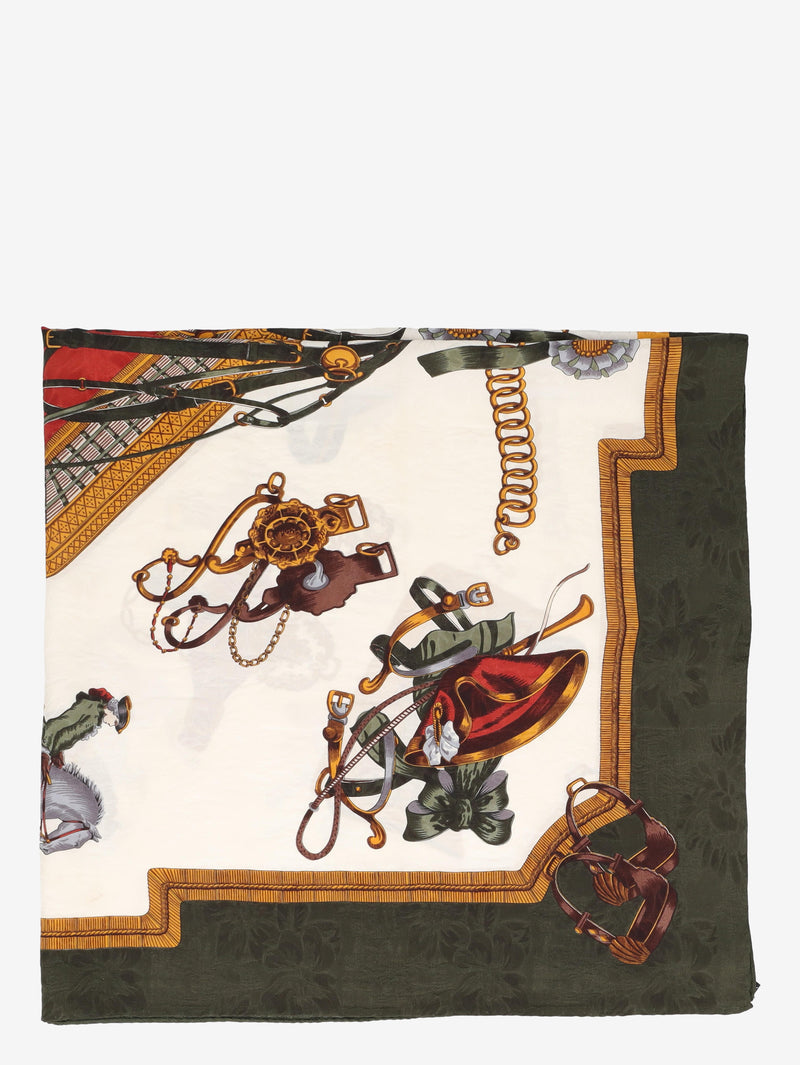 Vintage Equestrian Print Silk Scarf W27526.91  Vintage 