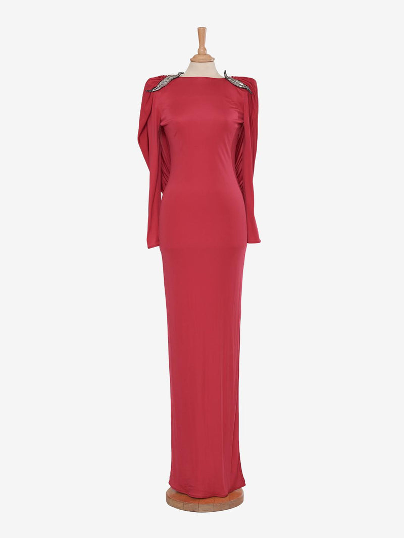 Valentino Boutique Dress with drape and silver leaf embroidery - '80s AR002  Valentino 