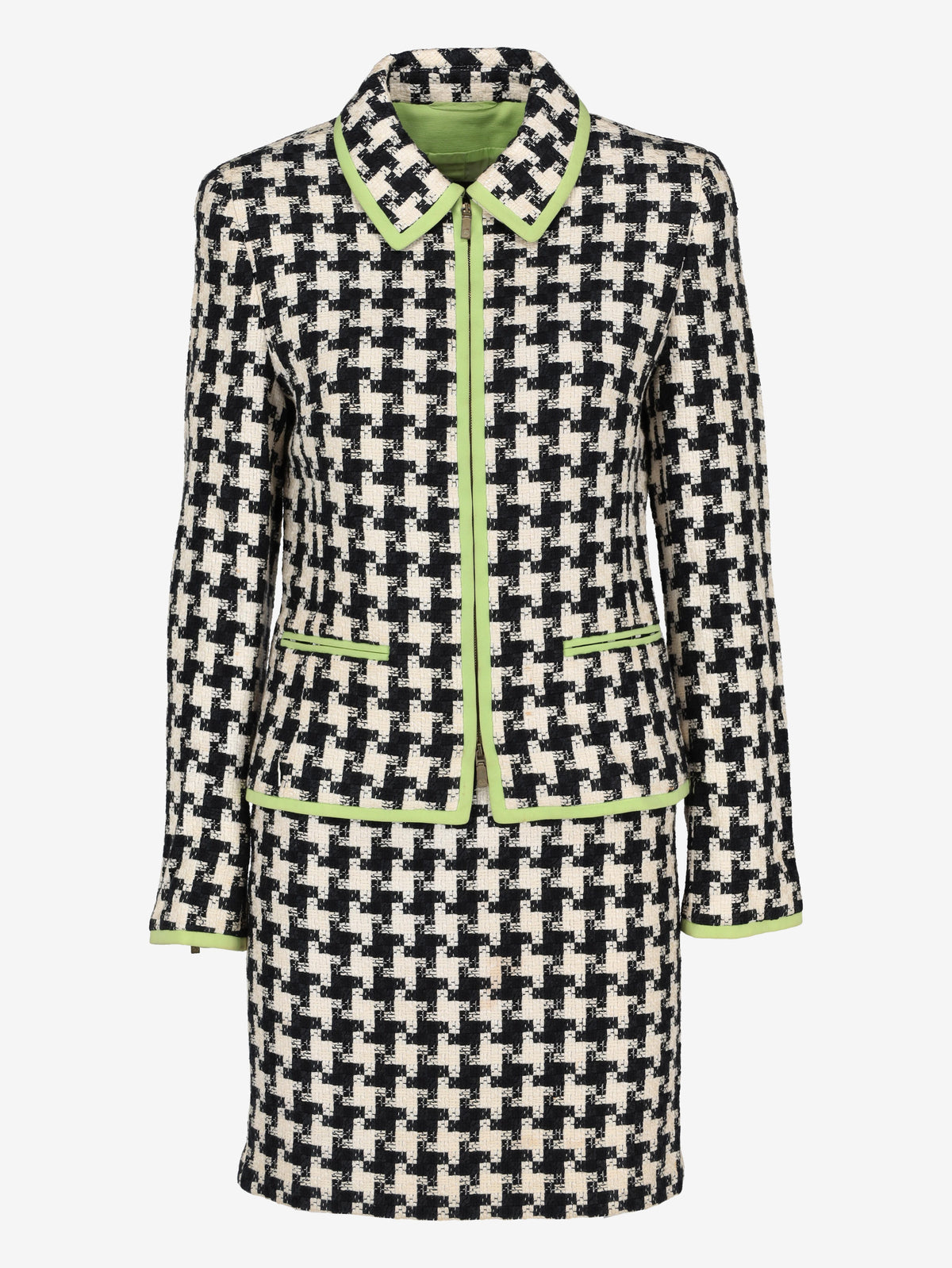 Vintage Two-Piece Suit with Acid Green Hem Details W7426.26  Louis Feraud 