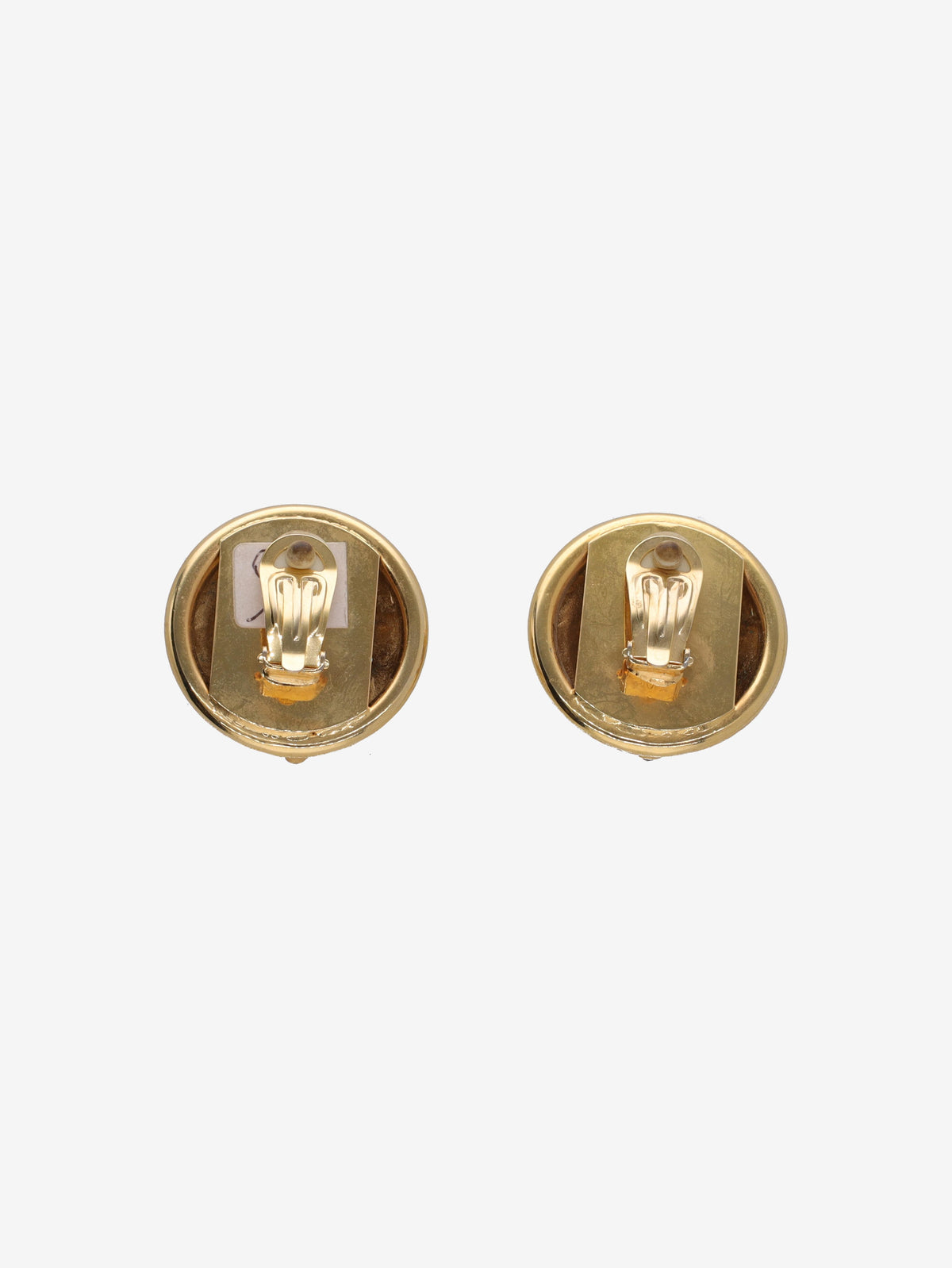 Vintage Gold-Tone Button Clip-On Earrings with Gem Details W13426.19  Vintage 
