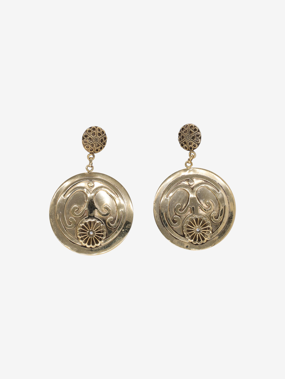 Vintage Double Hoop Drop Earrings with Floral Detail W13426.55  Vintage 