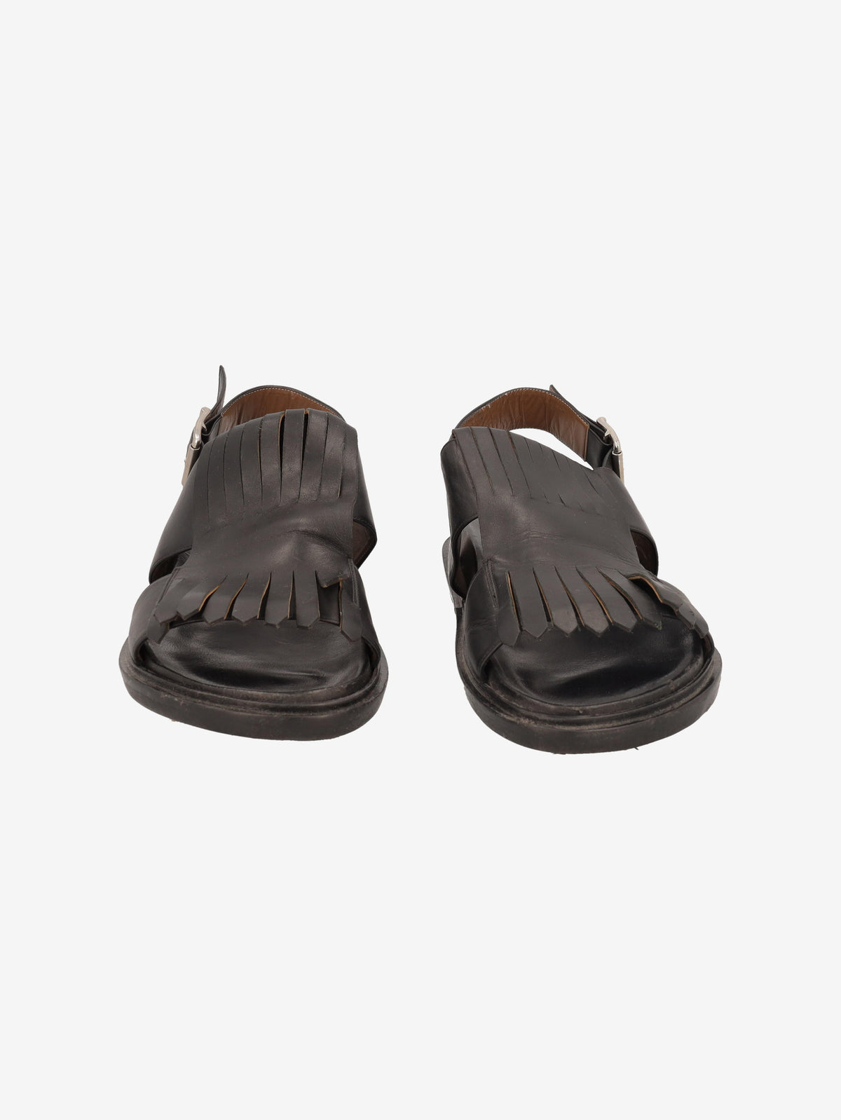 Marni Fringe Fussbett Sandal in Black Leather MU260321.49  Marni 