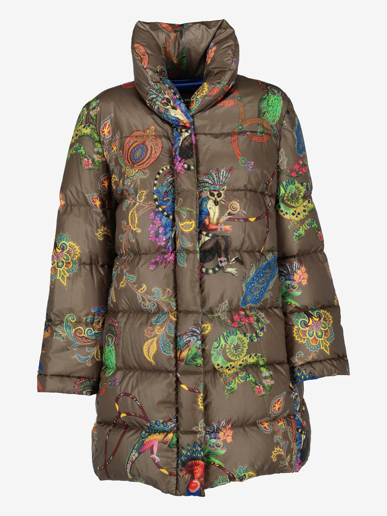 Etro Multicolor Printed Puffer Jacket with Tropical Animal Motifs CVM26.22.38  Etro 