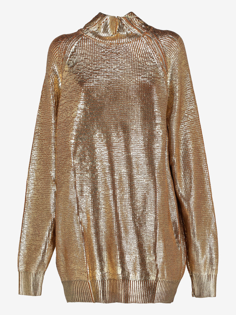 Gianfranco Ferré Gold Laminated Knit Turtleneck with Asymmetric Zip - 1993 W2511.129  Gianfranco Ferré 