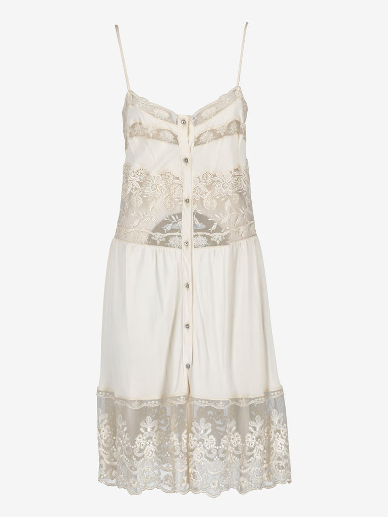 Vintage Lace-Trim Slip Mini Dress with Jewel Buttons W27526.40  Vintage 