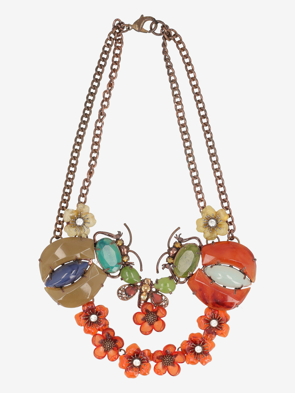 Vintage Beetle Statement Necklace with Floral and Gemstone Accents W27526.109  Vintage 
