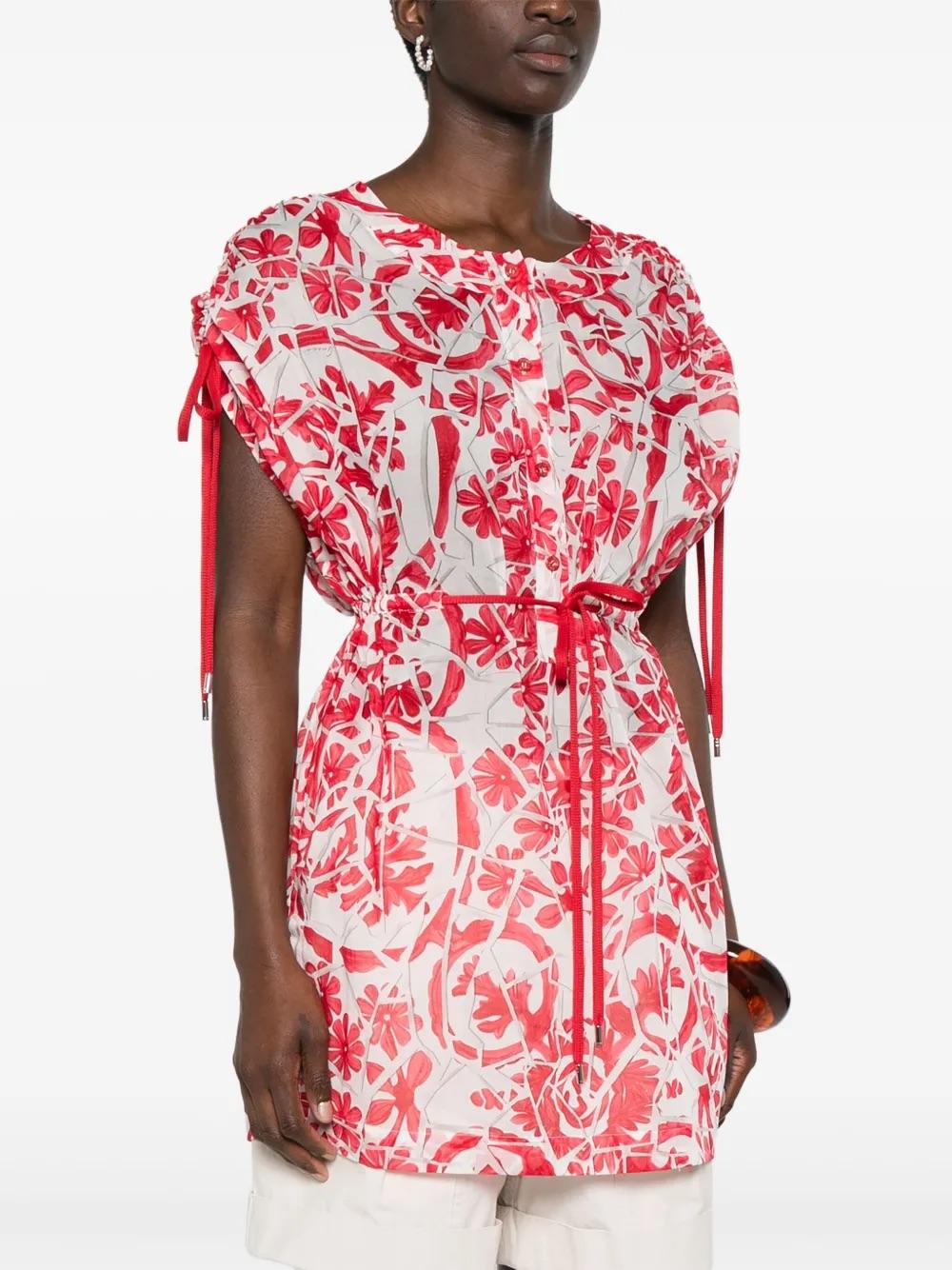 Gucci Floral-Print Semi-Sheer Cotton Mini Dress WCV241026  Gucci 