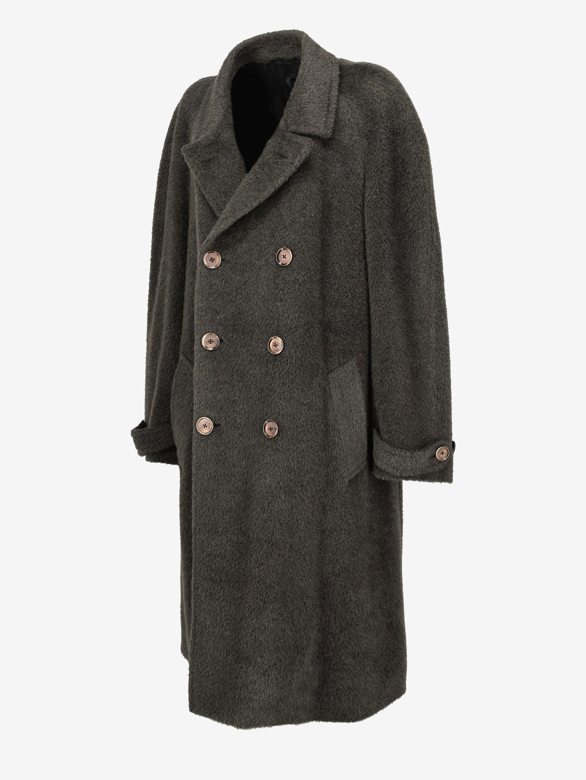 Vintage Double-Breasted Long Coat in Alpaca and Wool Blend MU260214.10  Caruso 