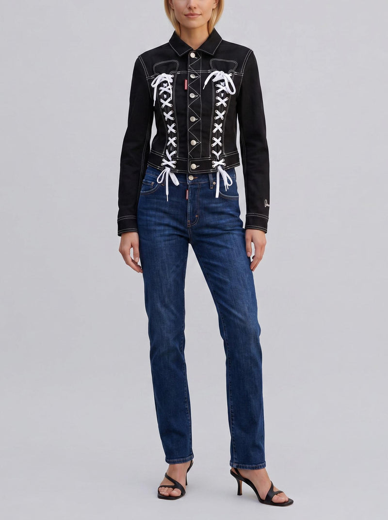 Dsquared2 Denim Bondage Baby Jacket with Lace Detail CVM26.23.39  Dsquared² 