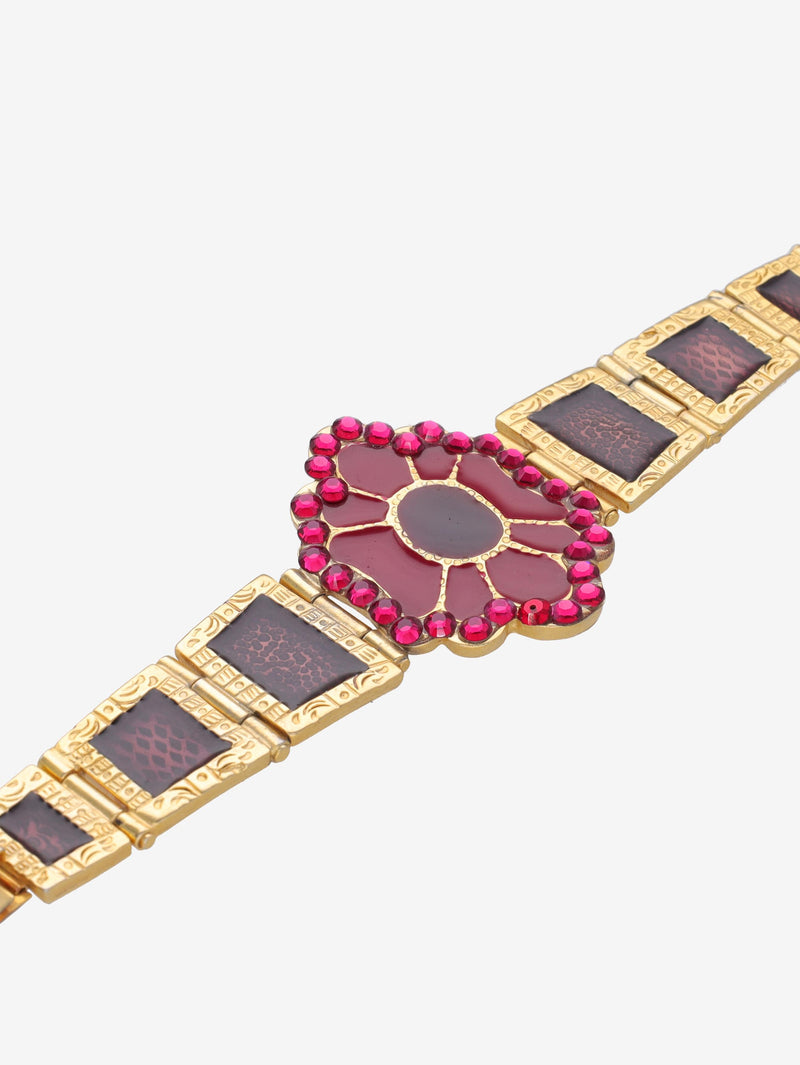 Vintage Watch-Style Bracelet with Pink Floral Centerpiece W13426.69  Vintage 