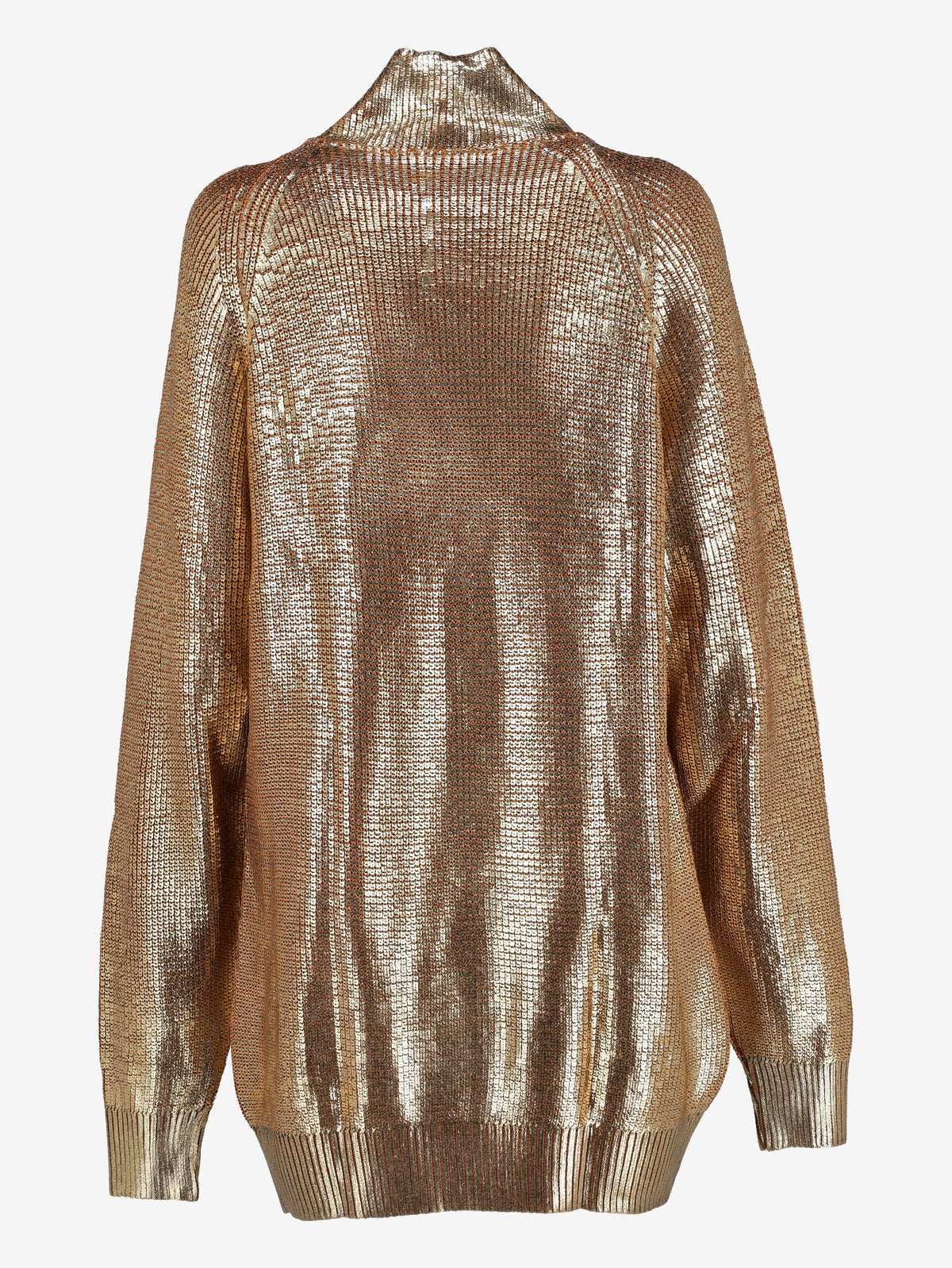 Gianfranco Ferré Gold Laminated Knit Turtleneck with Asymmetric Zip - 1993 W2511.129  Gianfranco Ferré 