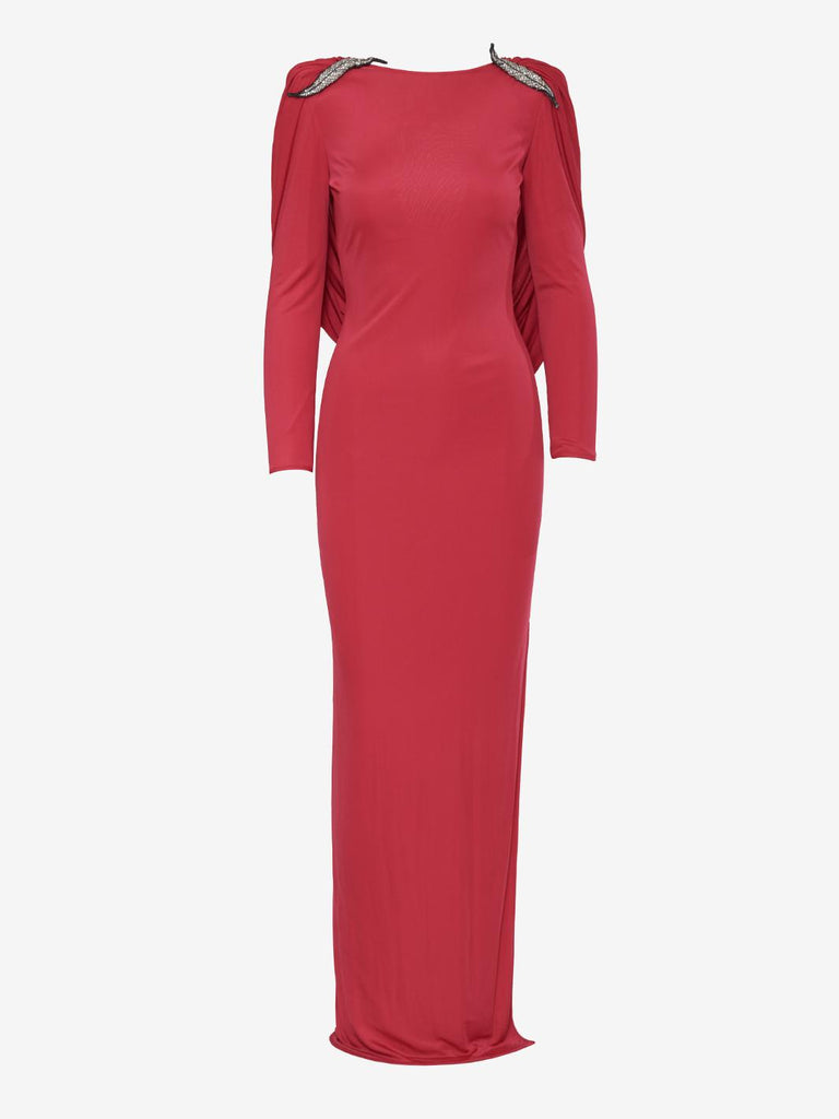 Valentino Boutique Dress with drape and silver leaf embroidery - '80s AR002  Valentino 