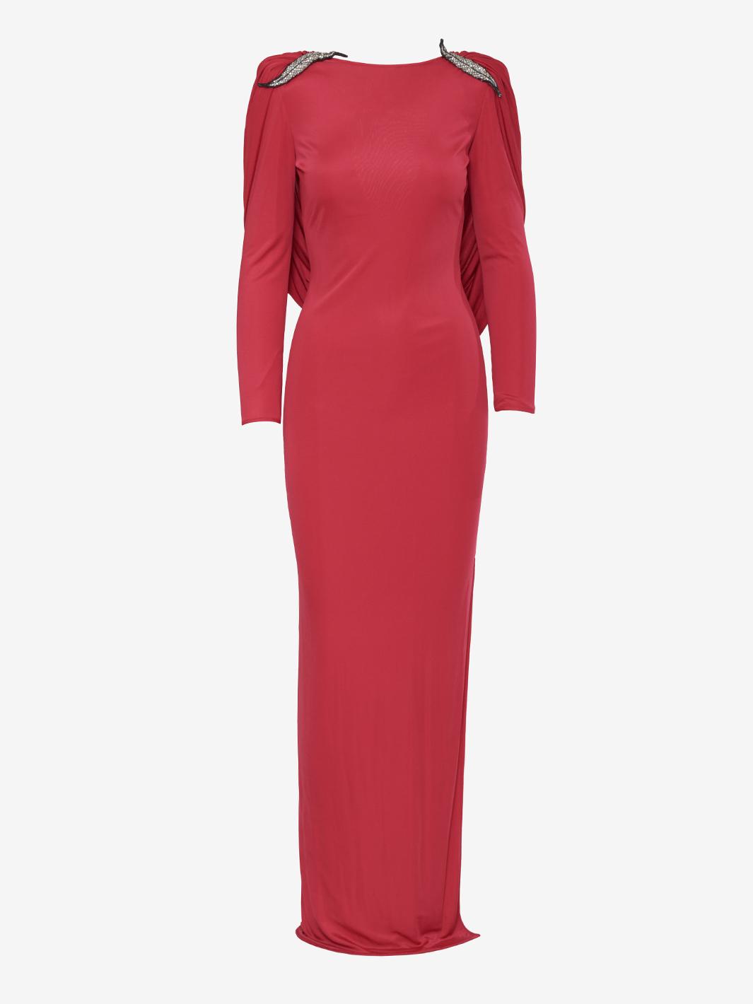 Valentino Boutique Dress with drape and silver leaf embroidery - '80s AR002  Valentino 