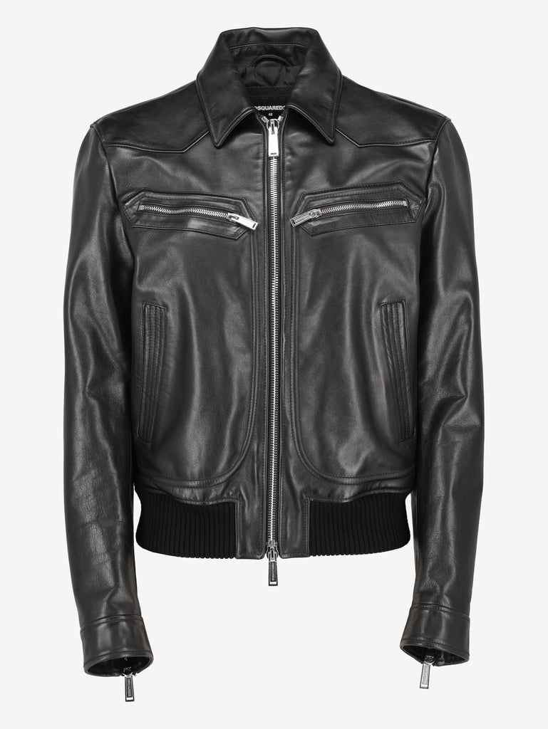 Dsquared2 Calf Leather Biker Jacket with Ribbed Hem CVM26.23.28  Dsquared² 