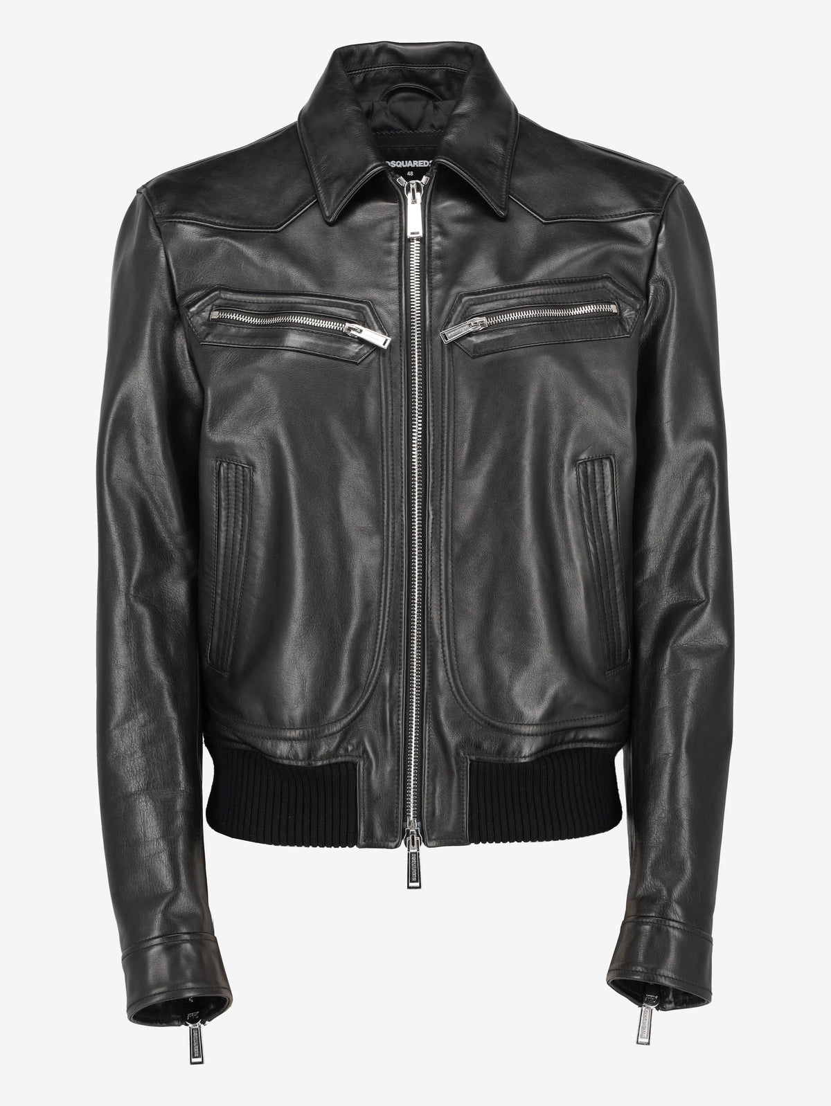 Dsquared2 Calf Leather Biker Jacket with Ribbed Hem CVM26.23.28  Dsquared² 
