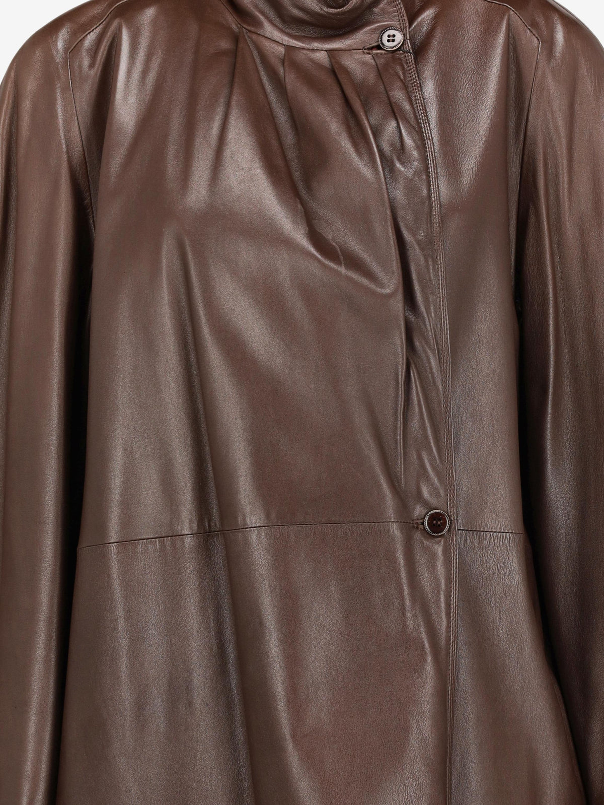 Vintage Double-Breasted Leather Coat with Convertible High Neck W27526.25  Vintage 