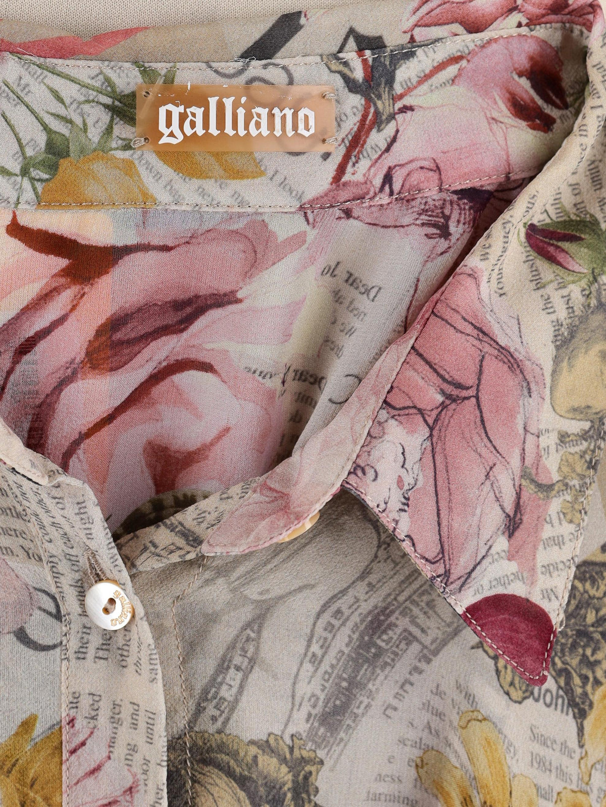 John Galliano Silk Shirt with Newspaper Print W7426.6  Galliano 
