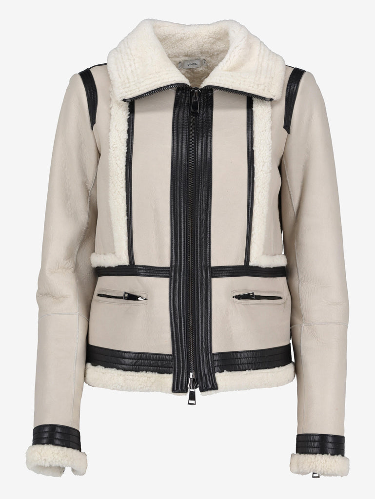 Vintage Shearling Leather Coat with Black Details W7426.15  Vintage 