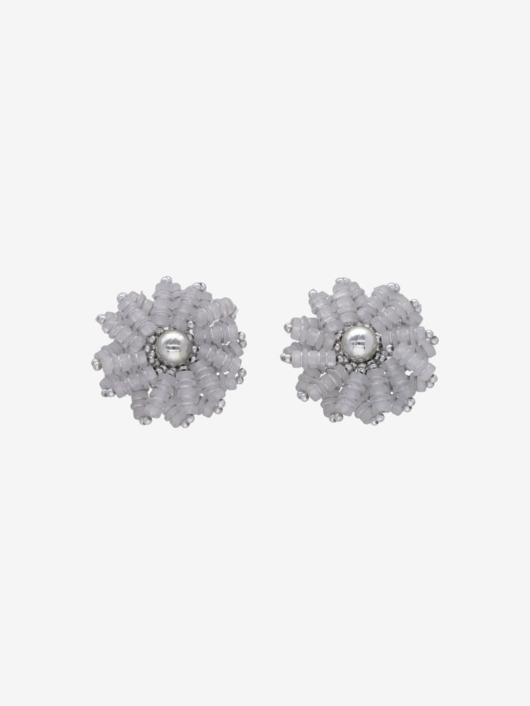 Vintage Beaded Floral Earrings with Silver Center W13426.4  Vintage 