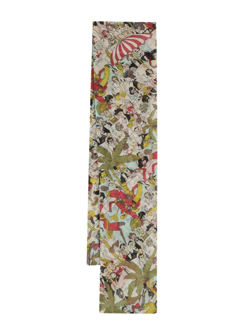 John Galliano Graphic-Print Silk Scarf WCV241084  John Galliano 