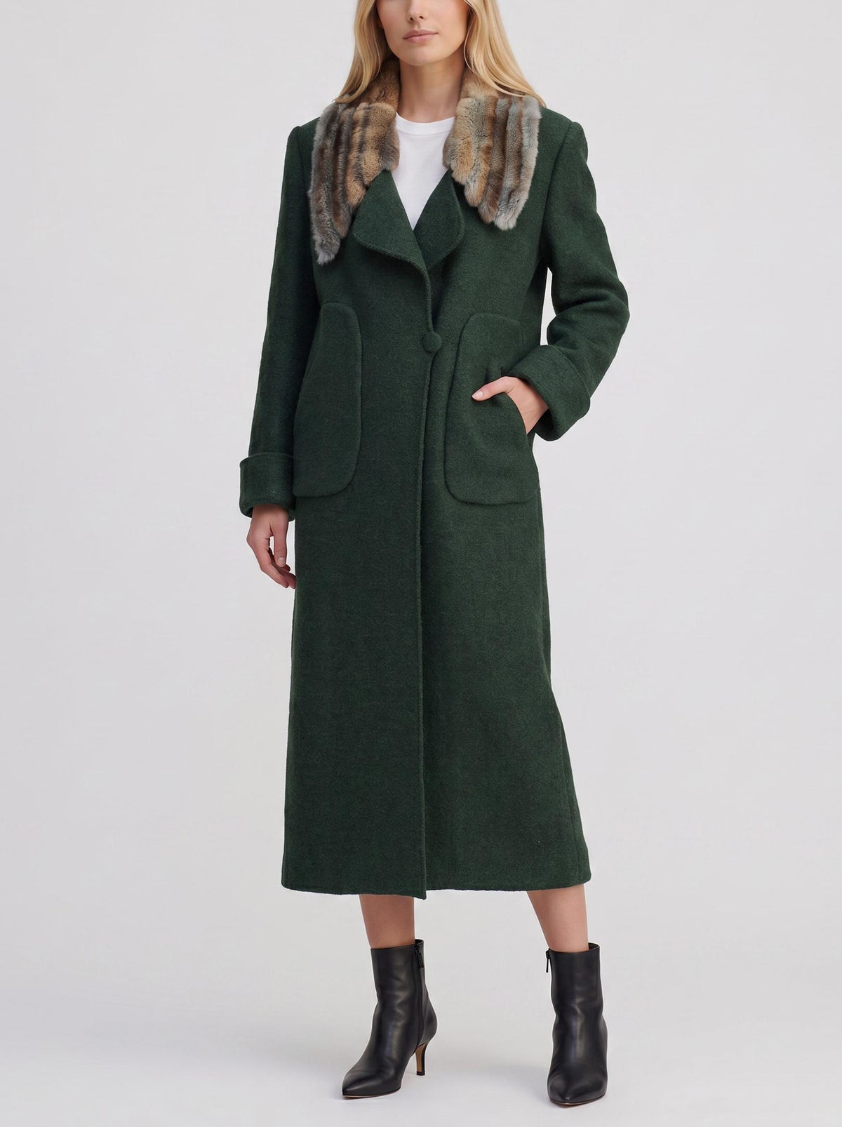 Fendi Heavy Wool Coat with Rabbit Fur Collar W27526.165  Fendi 