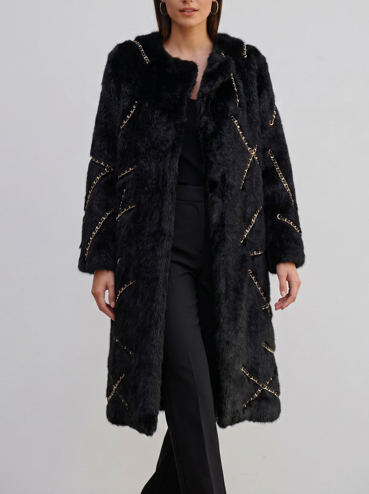 Moschino Couture Chain Linked Coat in Faux Fur CVM26.6.35  Moschino Couture 