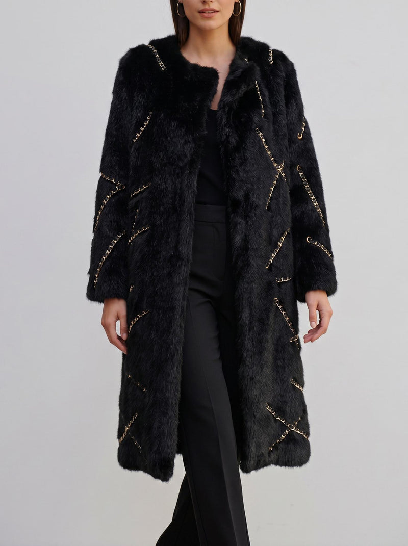 Moschino Couture Chain Linked Coat in Faux Fur CVM26.6.35  Moschino Couture 