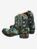 Cowboy Ankle Boots in Black Leather with Embroidered Flowers W7426.64  Vintage 