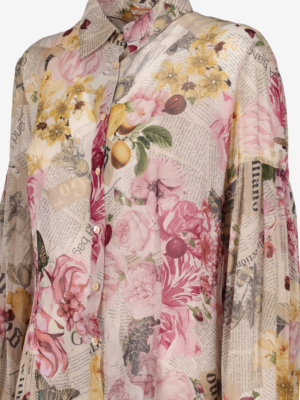 John Galliano Silk Shirt with Newspaper Print W7426.6  Galliano 