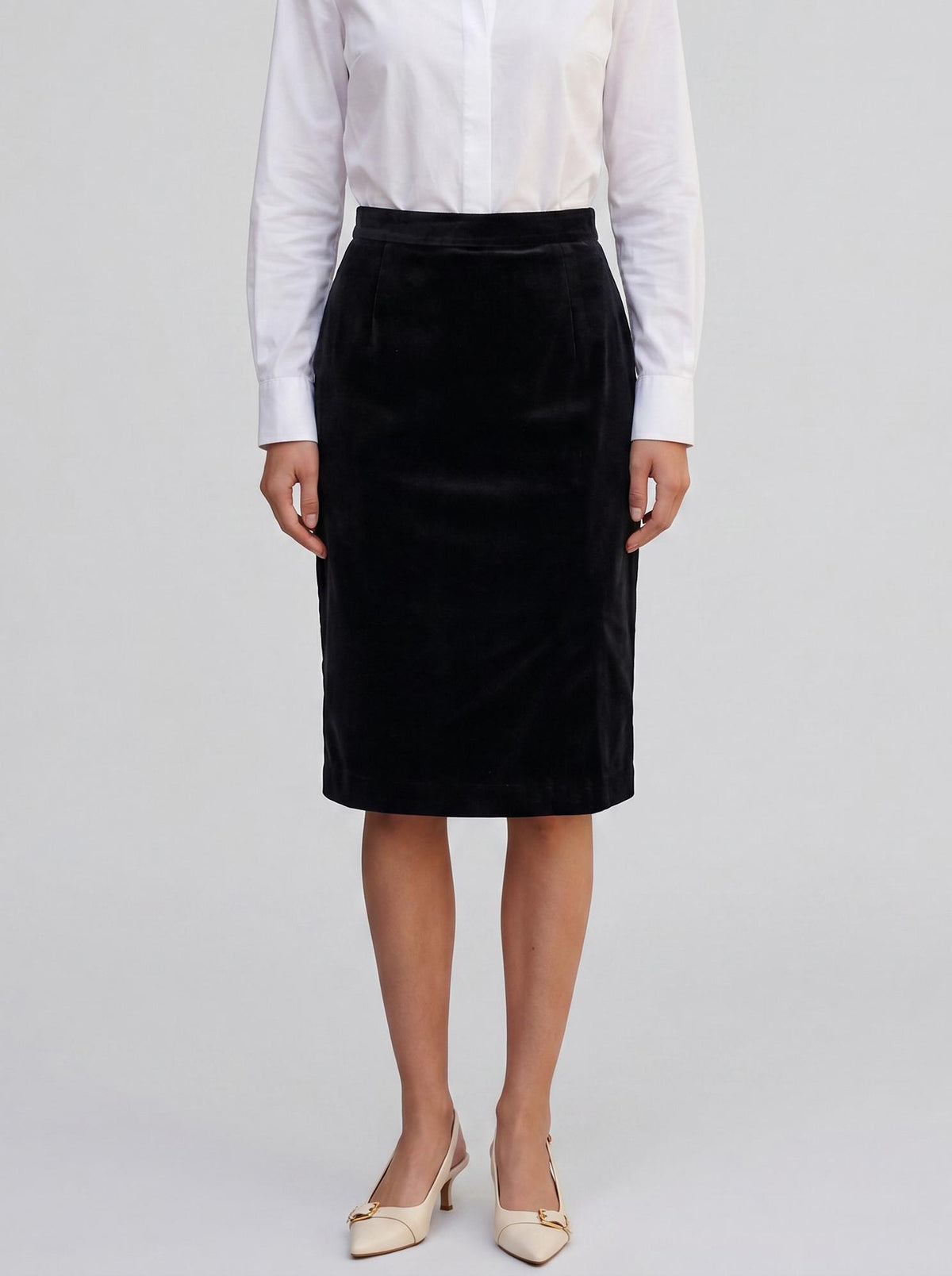 Saint Laurent Black Velvet-Effect Midi Skirt CVM23.117.4  Yves Saint Laurent 