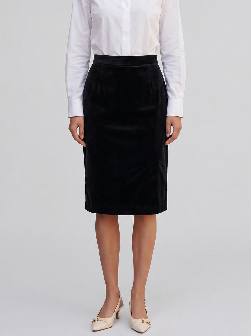 Saint Laurent Black Velvet-Effect Midi Skirt CVM23.117.4  Yves Saint Laurent 