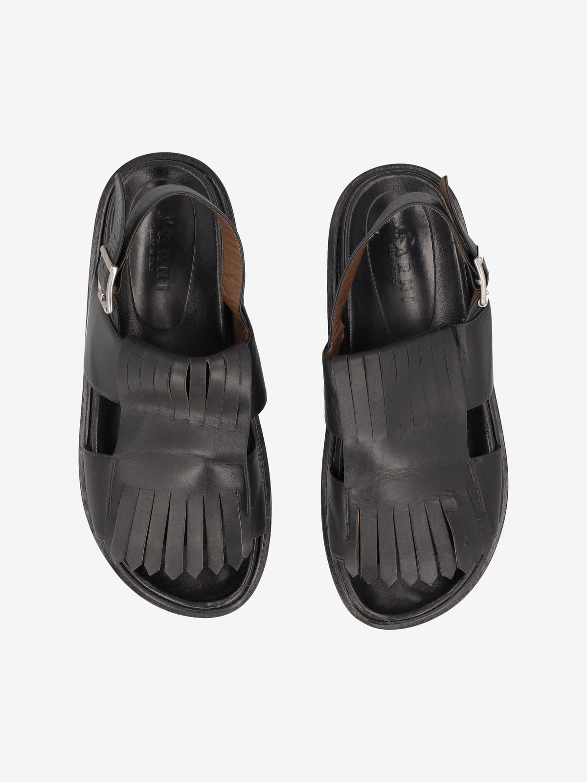 Marni Fringe Fussbett Sandal in Black Leather MU260321.49  Marni 