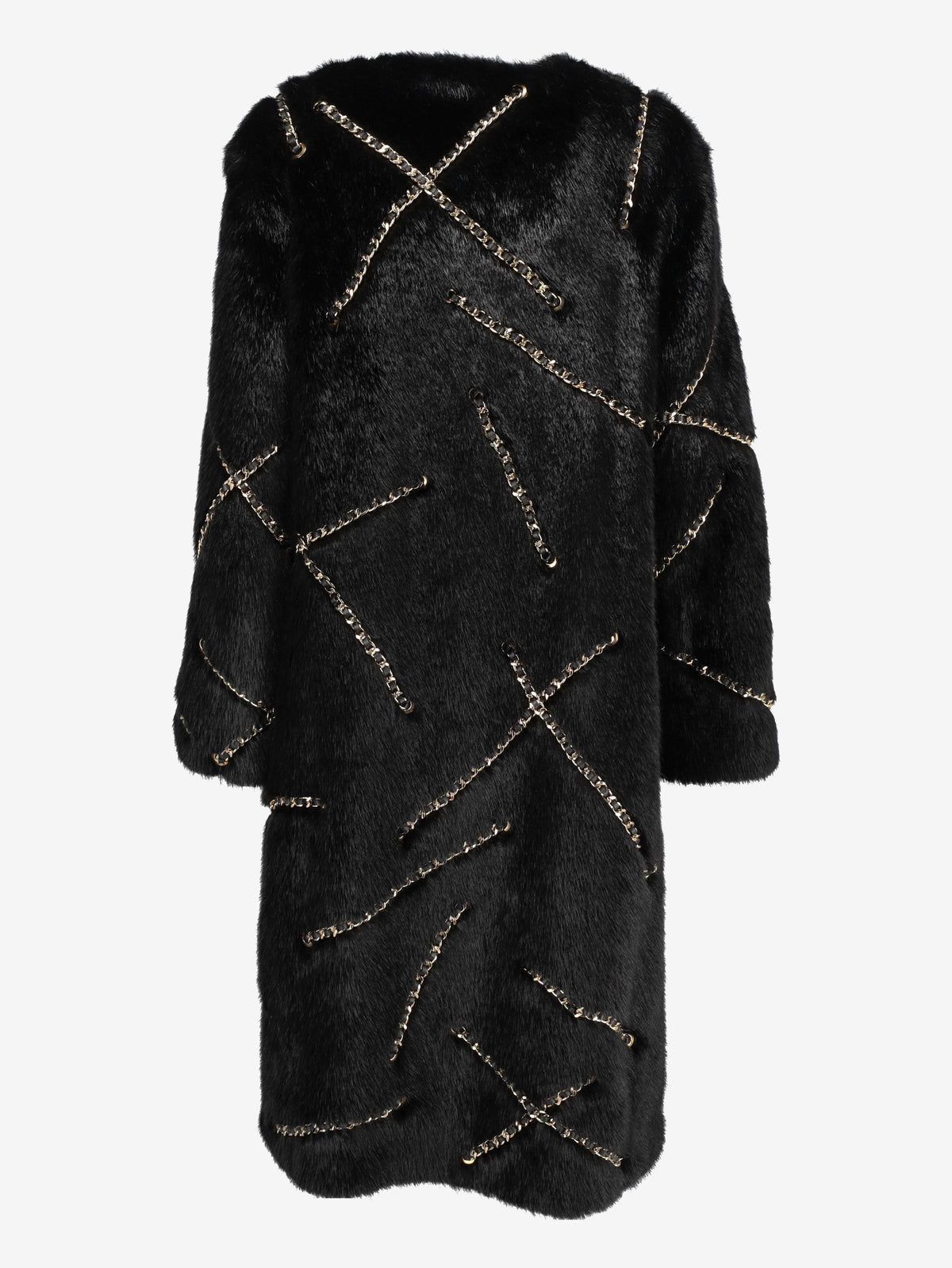 Moschino Couture Chain Linked Coat in Faux Fur CVM26.6.35  Moschino Couture 